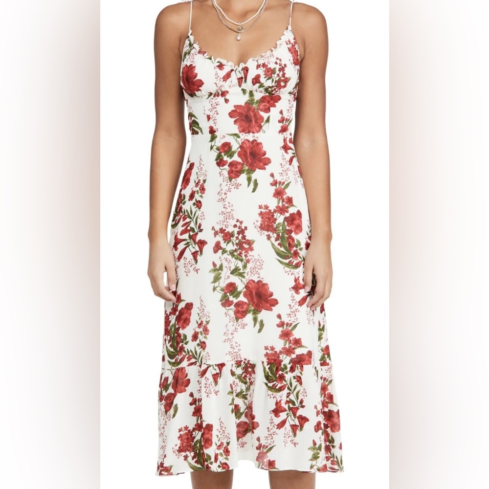 Reformation Embry Dress in rose print Georgette